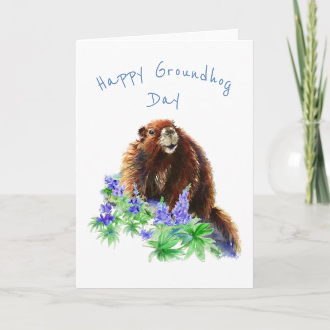 Tarjeta Feliz Día de la Marmota Cuenca Primavera Animal ac (Anverso)