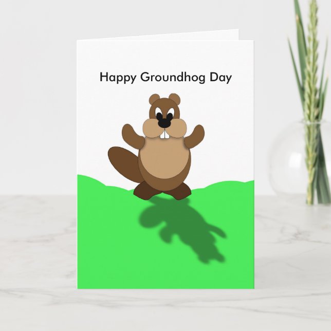 Tarjeta Feliz Día de la Marmota, Groundhog se levanta (Anverso)