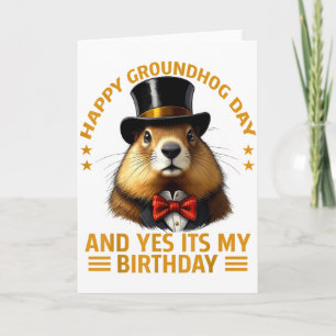Tarjeta Feliz Día de la Marmota Sí Es Mi Cumpleaños Marmot