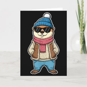Tarjeta Feliz Día de la Marmota Sombra Marmota Lindo Diver