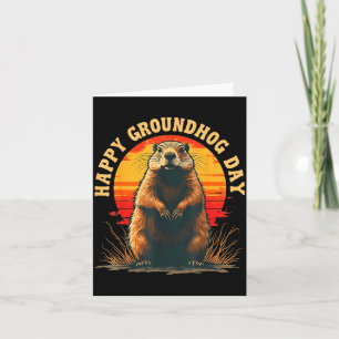 Tarjeta Feliz Día de la Marmota Vintage 2025 Funny Woodchu