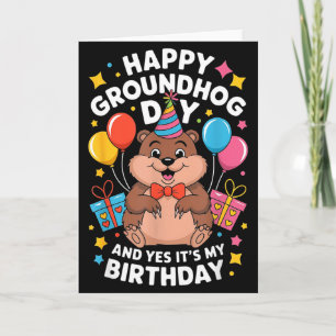Tarjeta Feliz día de la marmota y es mi cumpleaños 2 de fe