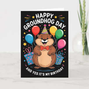 Tarjeta Feliz día de la marmota y es mi cumpleaños 2 de fe