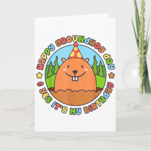 Tarjeta Feliz día de la marmota y sí es mi fiesta de cumpl