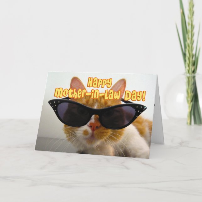Tarjeta Feliz día de la suegra - Gato de Guay con gafas de (Anverso)