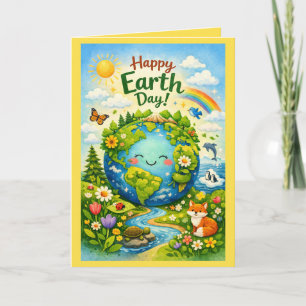 Tarjeta Feliz Día de la Tierra – Animales adorables de la