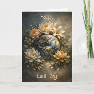Tarjeta Feliz Día de la Tierra Arte Floral del Planeta
