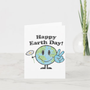 Tarjeta Feliz Día de la Tierra Cute Signo de Paz Flor Dete