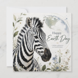 Tarjeta Feliz Día de la Tierra Fauna de Cebra