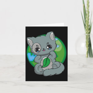 Tarjeta Feliz Día de la Tierra Felino Lindo Anime Gato Gri