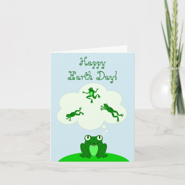 Tarjeta ¡Feliz Día de la Tierra Verde con rana soñadora! (Anverso)