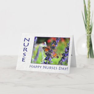 Tarjeta Feliz Día de las Enfermeras Mariposa y Flores