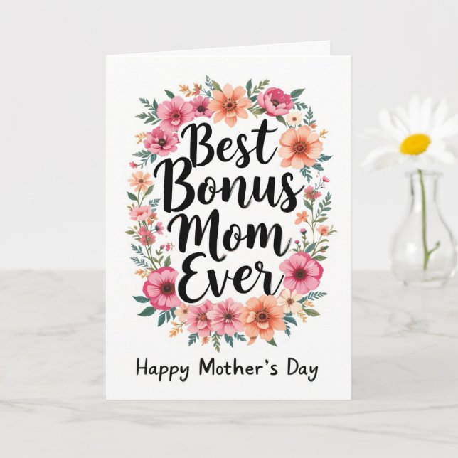 Tarjeta Feliz Día de las Madres al mejor Bono Mamá Floral (Planta pequeña)