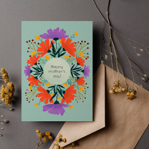 Tarjeta Feliz día de las madres floral púrpura y naranja