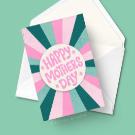 Tarjeta Feliz Día de las Madres Rosa Verde Explosión Solar