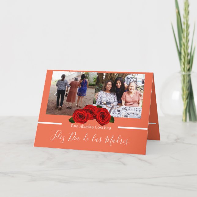 Tarjeta Feliz Día de las Madres Rosas Peachy Coral (Anverso)