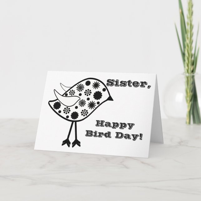 Tarjeta Feliz Día de los Aves, divertido saludo de hermana (Anverso)