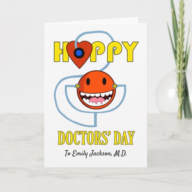 Tarjeta Feliz Día de los Médicos Cara con Stethoscope (Anverso)