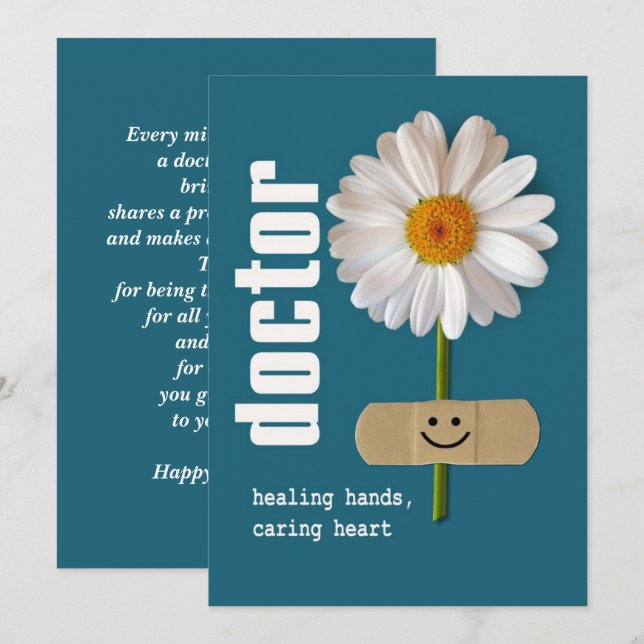 Tarjeta Feliz Día de los Médicos. El Personalizado diaisy  (Anverso / Reverso)