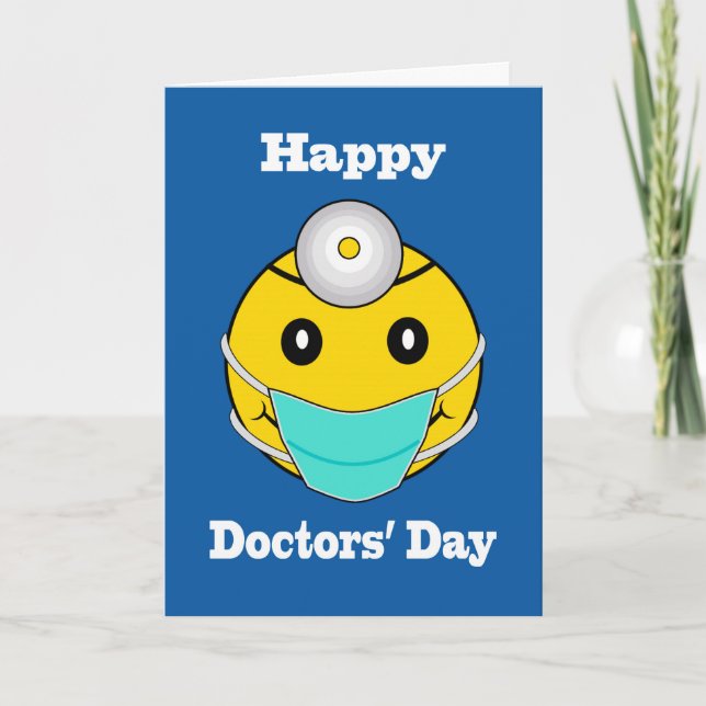 Tarjeta Feliz Día de los Médicos faciales, feliz cara con  (Anverso)