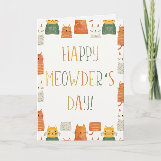 Tarjeta Feliz Día de Meowder, el día de la madre de un gat (Anverso)