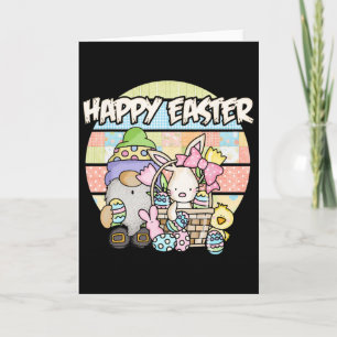 Tarjeta Feliz día de Pascua 2025 - Conejo Gnomo Abrazo Hue