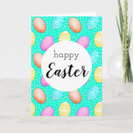 Tarjeta Feliz Día de Pascua Colorido Patrón de Huevos Salu