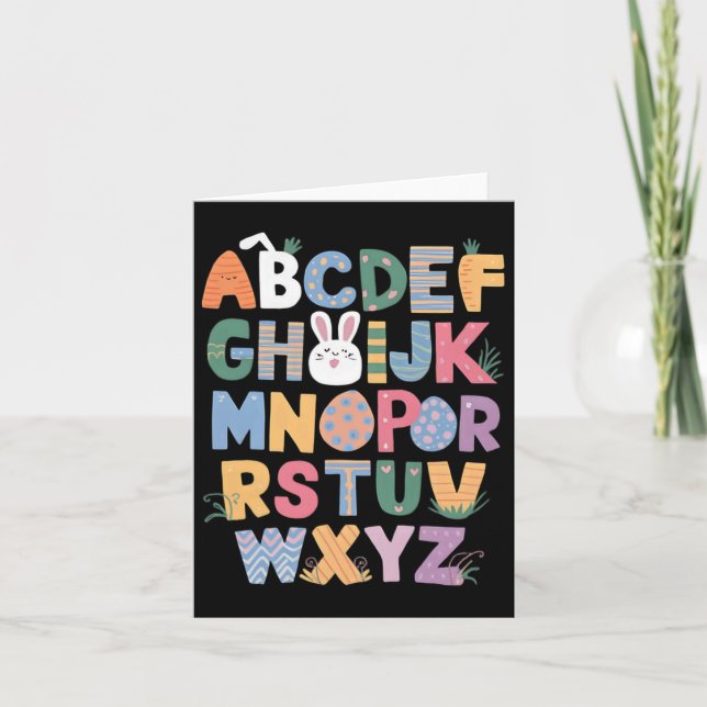Tarjeta Feliz Día De Pascua Con Conejito Y Abcs Para Stud (Anverso)