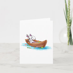 Tarjeta Feliz Día de Pascua, conejito pescador, niños homb