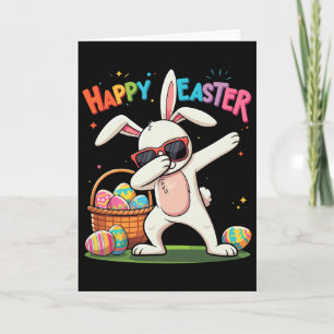 Tarjeta Feliz día de Pascua Conejo Dabbing Huevos Conejito