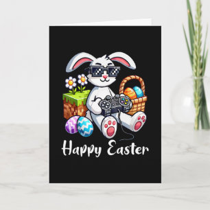 Tarjeta Feliz día de Pascua Conejo Huevo Videojuego Niños