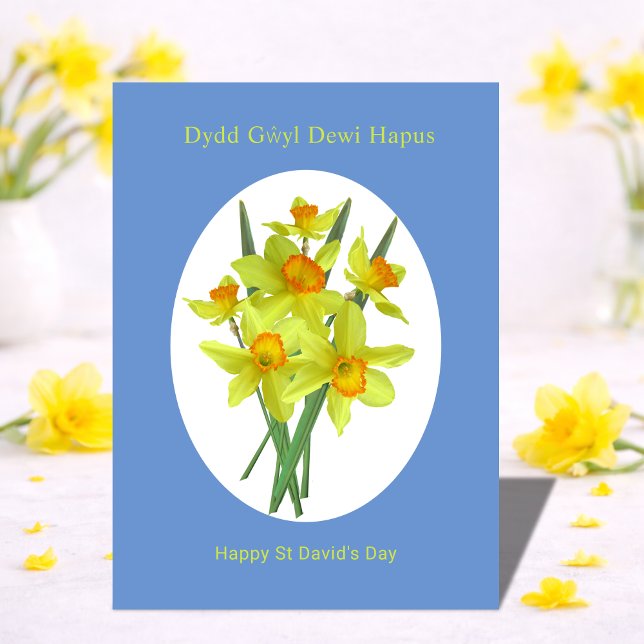 Tarjeta Feliz día de San David Narcisos galeses (Add message on reverse to personalize.  All text is editable)