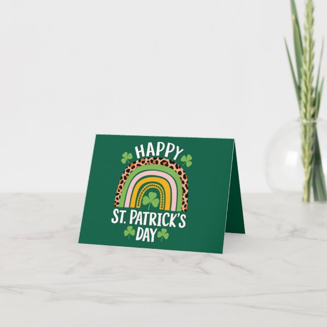 Tarjeta Feliz día de San Patricio Arcoíris Trébol  (Anverso)
