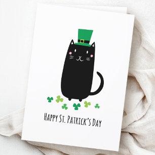 Tarjeta Feliz día de San Patricio con gato negro