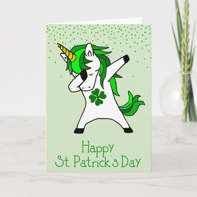 Tarjeta Feliz Día de San Patricio, Día Verde, Unicornio (Anverso)