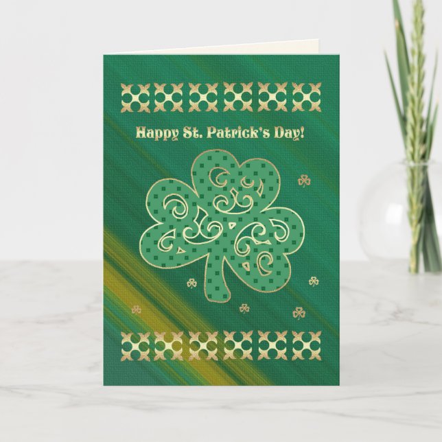 Tarjeta Feliz Día de San Patricio Elegante Shamrock de oro (Anverso)