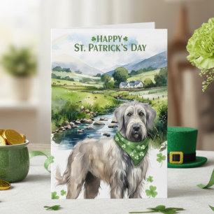 Tarjeta Feliz día de San Patricio Galgo Irlandés Acuarela