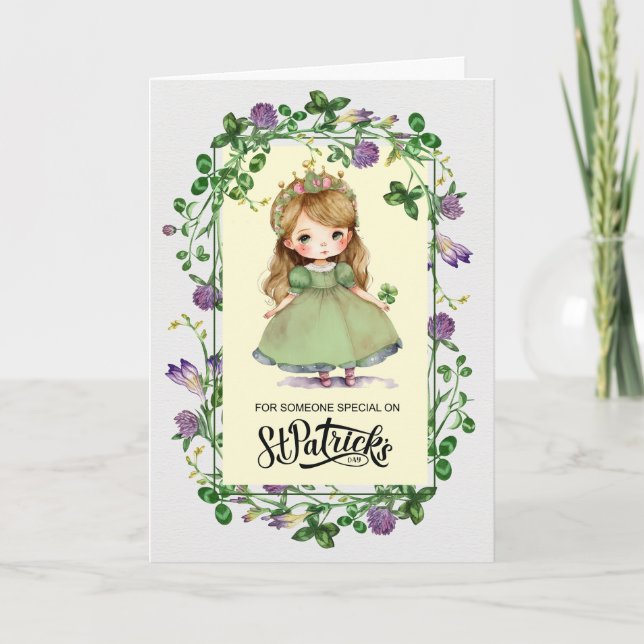 Tarjeta Feliz Día de San Patricio. La princesa irlandesa C (Anverso)