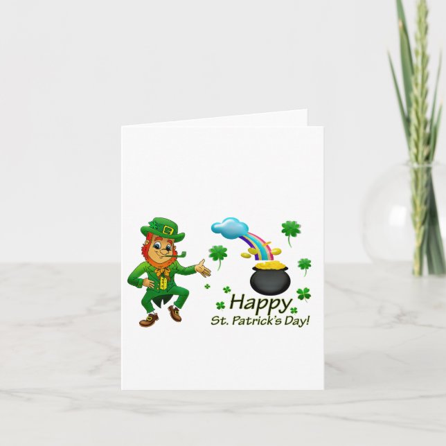 Tarjeta Feliz día de San Patricio Leprechaun Arcoíris (Anverso)