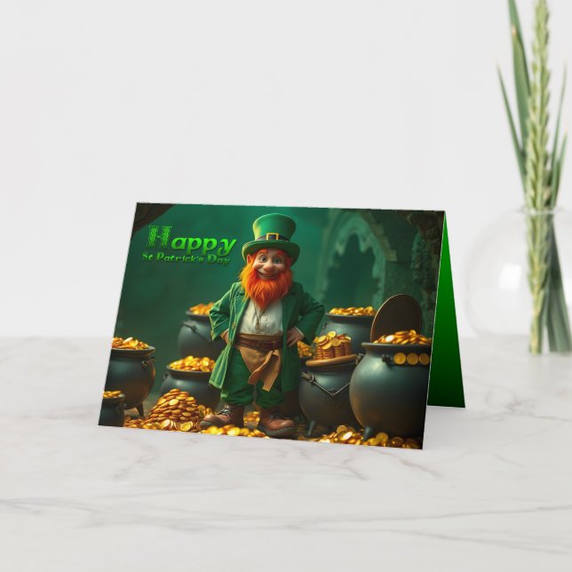 Tarjeta Feliz Día de San Patricio, Leprechaun HGC01 (Anverso)