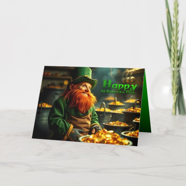 Tarjeta Feliz Día de San Patricio, Leprechaun HGC05 (Anverso)