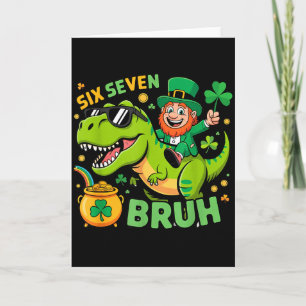 Tarjeta Feliz día de San Patricio leprechaun trex dino sei
