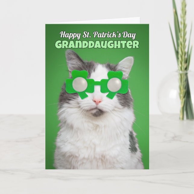 Tarjeta Feliz día de San Patricio Nieta Humor de gato (Anverso)