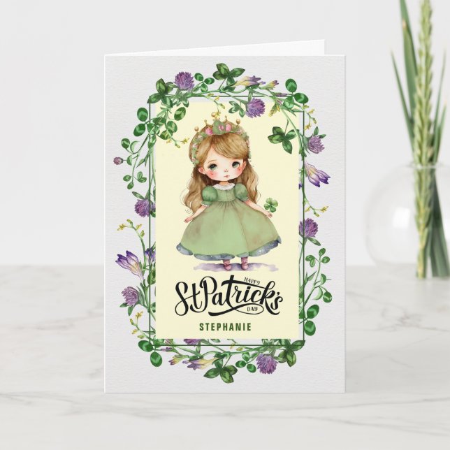 Tarjeta Feliz Día de San Patricio. Pequeña Princesa Irland (Anverso)