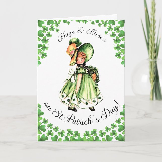 Tarjeta Feliz Día de San Patricio, pequeño Chica irlandés (Anverso)