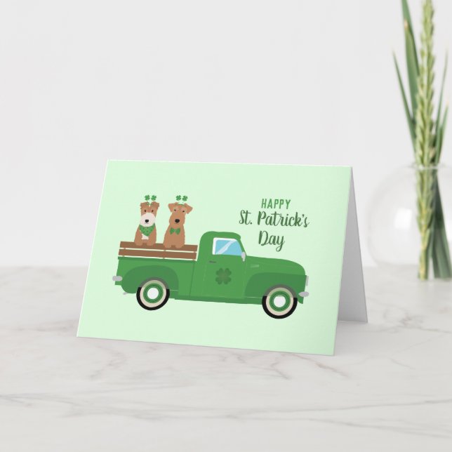 Tarjeta Feliz día de San Patricio perro Terrier de zorro c (Anverso)