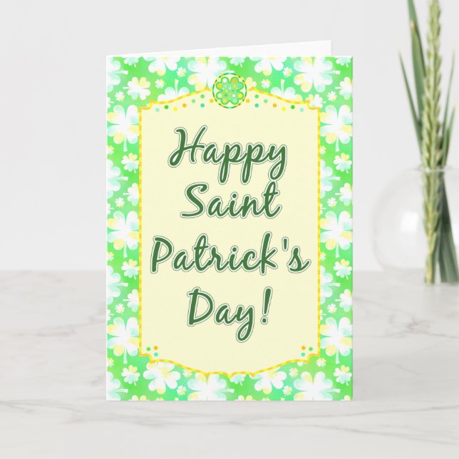 Tarjeta Feliz Día de San Patricio Shamrock acuarela retro (Anverso)