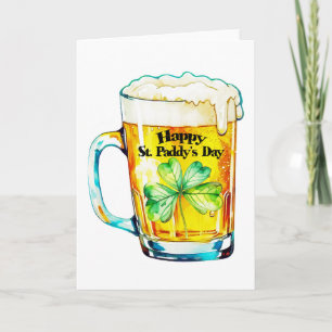 Tarjeta Feliz día de San Patricio Taza de cerveza Trébol O