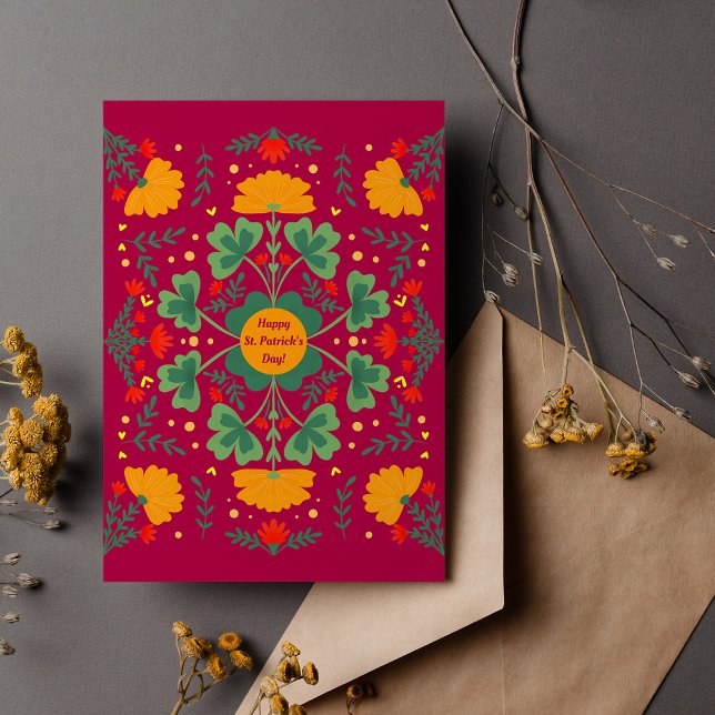 Tarjeta Feliz Día de San Patricio, tréboles y flores magen (Subido por el creador)
