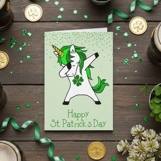 Tarjeta Feliz día de San Patricio Unicornio Verde con Dab (Subido por el creador)